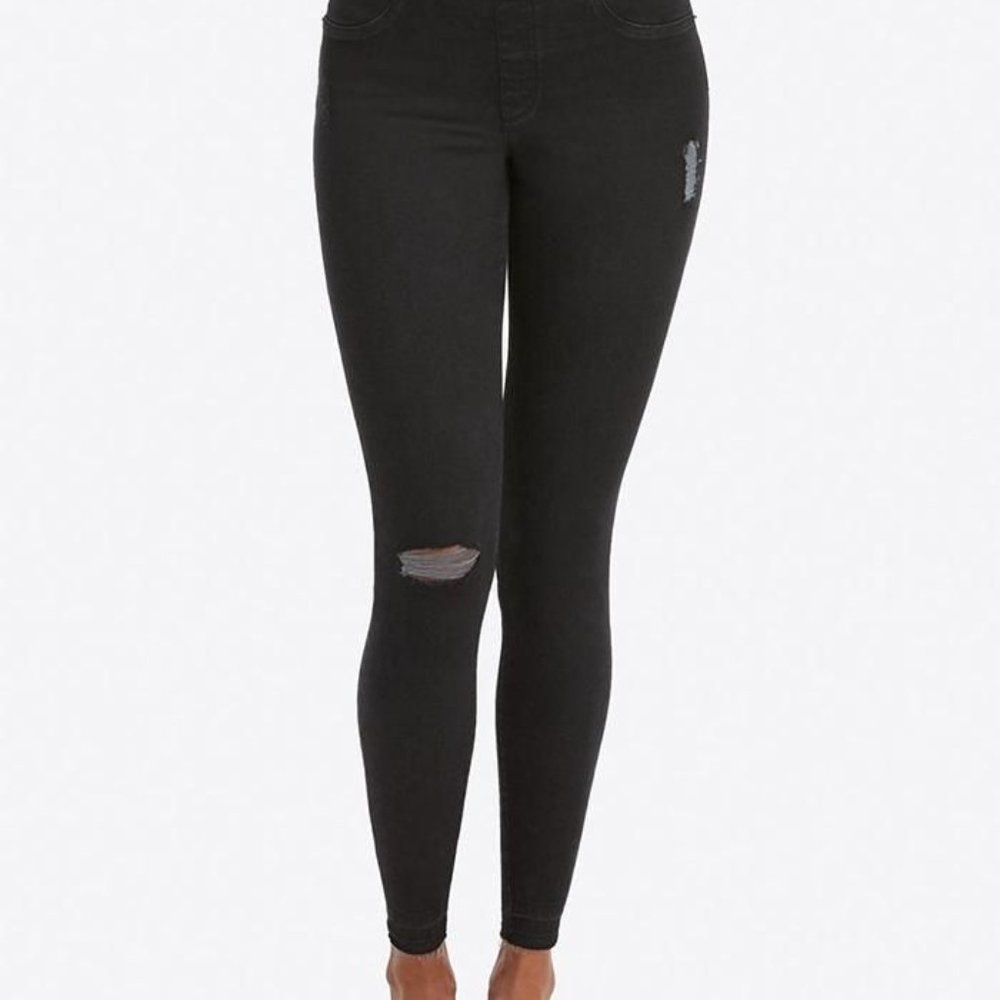Spanx Black Distressed Skinny Jean-ish Pants